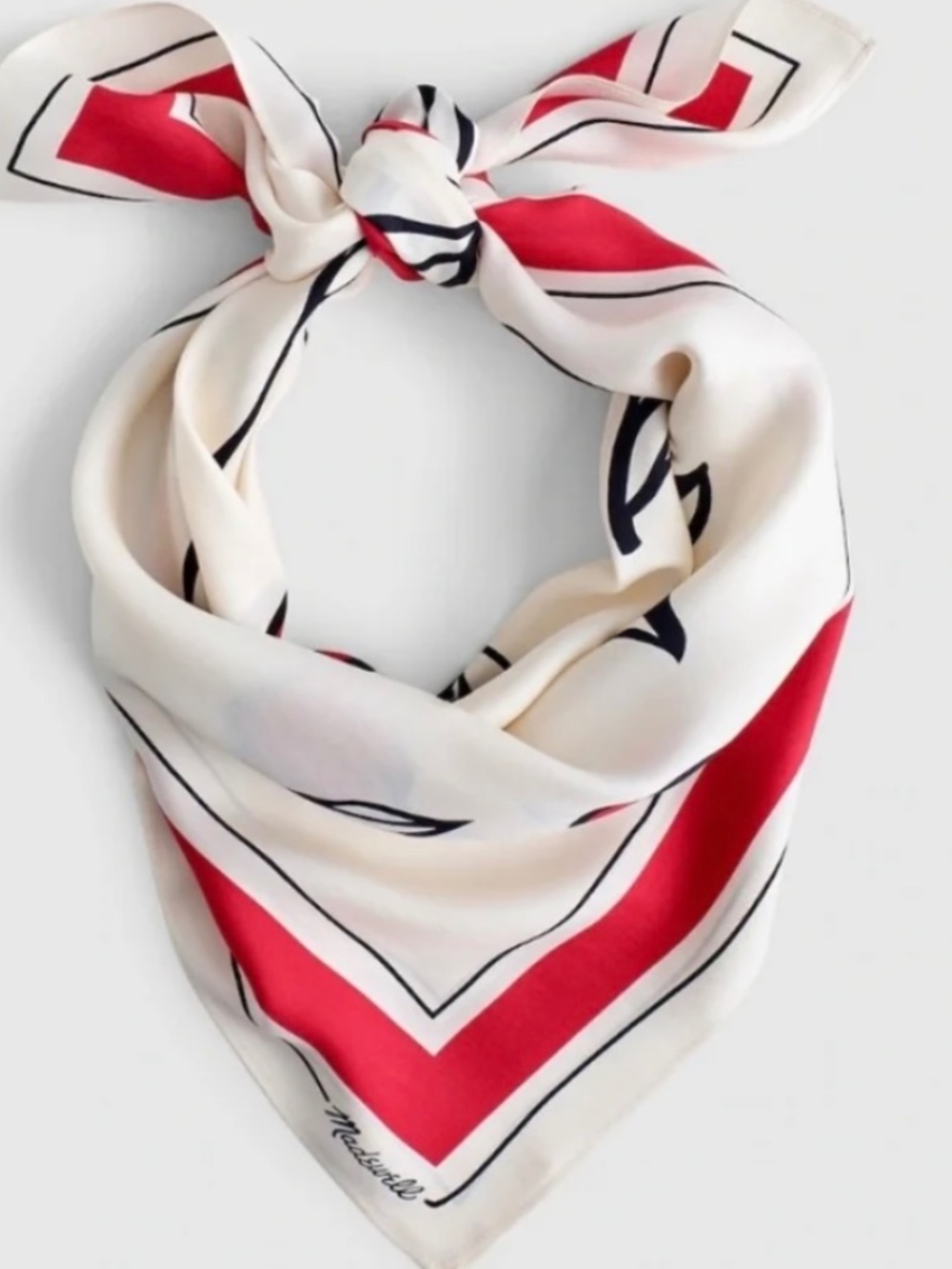 Madewell Cherry Print Silk Bandana Scarf NWT 100% Silk Red Ivory Sold Out - Picture 2 of 5